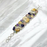 Multi Gemstone Bracelet , Spiritual Healing Crystal Cluster Bracelet, Sterling Silver Adjustable Bracelet, Chakra Jewelry Gifts for Her