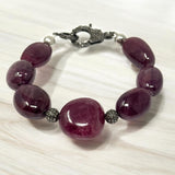 Natural Ruby Pave Diamond Bracelet, Ruby Gemstone Bracelet, Spiritual Jewelry, Healing Crystal Bracelet, Chakra Jewelry, July Birthstone