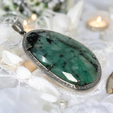 Rare Emerald Diamond Pendant, May Birthstone Silver Gemstone Pendant, Spiritual Healing Crystal Jewelry, Heart Chakra Jewelry 2.5”x 1.30”