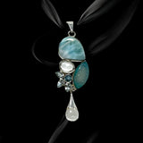 Larimar Pendant with Sky Blue Topaz & Crystal Quartz, Spiritual Healing Crystal Pendant, Silver Gemstone Chakra Jewelry, December Birthstone