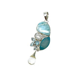 Larimar Pendant with Sky Blue Topaz & Crystal Quartz, Spiritual Healing Crystal Pendant, Silver Gemstone Chakra Jewelry, December Birthstone