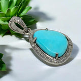 Turquoise Pave Diamond Pendant, Genuine Sleeping Beauty Robin Egg Turquoise Pendant, Spiritual Healing Chakra Crystal Pendant, December Gift