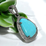 Turquoise Pave Diamond Pendant, Genuine Sleeping Beauty Robin Egg Turquoise Pendant, Spiritual Healing Chakra Crystal Pendant, December Gift
