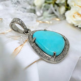 Turquoise Pave Diamond Pendant, Genuine Sleeping Beauty Robin Egg Turquoise Pendant, Spiritual Healing Chakra Crystal Pendant, December Gift
