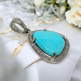 Turquoise Pave Diamond Pendant, Genuine Sleeping Beauty Robin Egg Turquoise Pendant, Spiritual Healing Chakra Crystal Pendant, December Gift