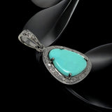 Genuine Sleeping Beauty Robin Egg Turquoise Pendant, Turquoise Pave Diamond Pendant, Spiritual Healing Crystal Chakra Jewelry, December Gift