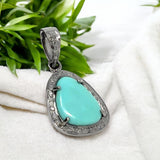 Genuine Sleeping Beauty Robin Egg Turquoise Pendant, Turquoise Pave Diamond Pendant, Spiritual Healing Crystal Chakra Jewelry, December Gift