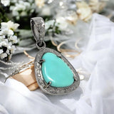 Genuine Sleeping Beauty Robin Egg Turquoise Pendant, Turquoise Pave Diamond Pendant, Spiritual Healing Crystal Chakra Jewelry, December Gift