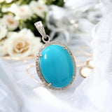 Genuine Sleeping Beauty Turquoise Pave Diamond Pendant, Spiritual Healing Crystal Chakra Gemstone Jewelry, December Birthstone Pendant Gift