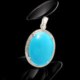 Genuine Sleeping Beauty Turquoise Pave Diamond Pendant, Spiritual Healing Crystal Chakra Gemstone Jewelry, December Birthstone Pendant Gift