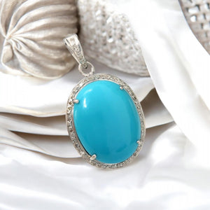 Genuine Sleeping Beauty Turquoise Pave Diamond Pendant, Spiritual Healing Crystal Chakra Gemstone Jewelry, December Birthstone Pendant Gift