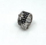 Sterling Silver Ring, Cubic Zirconia Ring, Handmade Statement Wide Band Ring, Gifts for Her, Anniversary Gifts, Black CZ Ring, US Size 7