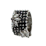 Sterling Silver Ring, Cubic Zirconia Ring, Handmade Statement Wide Band Ring, Gifts for Her, Anniversary Gifts, Black CZ Ring, US Size 7