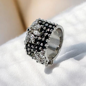 Sterling Silver Ring, Cubic Zirconia Ring, Handmade Statement Wide Band Ring, Gifts for Her, Anniversary Gifts, Black CZ Ring, US Size 7