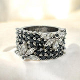 Sterling Silver Ring, Cubic Zirconia Ring, Handmade Statement Wide Band Ring, Gifts for Her, Anniversary Gifts, Black CZ Ring, US Size 7