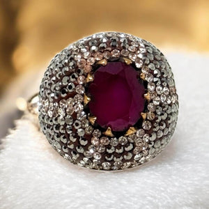 Turkish Ottoman Ring, Victorian Style Cubic Zirconia and Red Onyx Ring, Sterling Silver Handmade Turkish Ring, Gifts for Her, US Size 7
