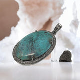 Sterling Silver Turquoise Pendant, Pave Diamond Gemstone Pendant, Spiritual Healing Crystal Jewelry, Chakra Jewelry, December Birthstone