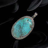 Sterling Silver Turquoise Pendant, Pave Diamond Gemstone Pendant, Spiritual Healing Crystal Jewelry, Chakra Jewelry, December Birthstone