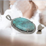 Sterling Silver Turquoise Pendant, Pave Diamond Gemstone Pendant, Spiritual Healing Crystal Jewelry, Chakra Jewelry, December Birthstone