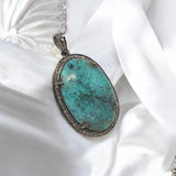 Sterling Silver Turquoise Pendant, Pave Diamond Gemstone Pendant, Spiritual Healing Crystal Jewelry, Chakra Jewelry, December Birthstone