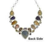 Multi Gemstone Cluster Bib Necklace , Spiritual Healing Crystal Necklace, Handmade Sterling Silver Adjustable Necklace, Chakra Jewelry