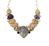 Multi Gemstone Cluster Bib Necklace , Spiritual Healing Crystal Necklace, Handmade Sterling Silver Adjustable Necklace, Chakra Jewelry