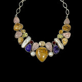 Multi Gemstone Bib Necklace , Spiritual Healing Crystal Cluster Necklace, Sterling Silver Adjustable Necklace, Chakra Jewelry Gifts for Her
