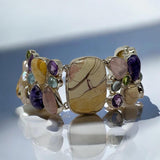 Multi Gemstone Bracelet , Spiritual Healing Crystal Cluster Bracelet, Sterling Silver Adjustable Bracelet, Chakra Jewelry Gifts for Her