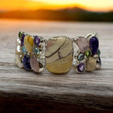 Multi Gemstone Bracelet , Spiritual Healing Crystal Cluster Bracelet, Sterling Silver Adjustable Bracelet, Chakra Jewelry Gifts for Her