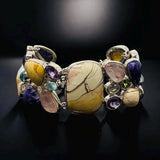 Multi Gemstone Bracelet , Spiritual Healing Crystal Cluster Bracelet, Sterling Silver Adjustable Bracelet, Chakra Jewelry Gifts for Her