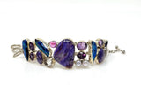 Multi Gemstone Bracelet , Spiritual Healing Crystal Cluster Bracelet, Sterling Silver Adjustable Bracelet, Chakra Jewelry Gifts for Her