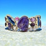 Multi Gemstone Bracelet , Spiritual Healing Crystal Cluster Bracelet, Sterling Silver Adjustable Bracelet, Chakra Jewelry Gifts for Her