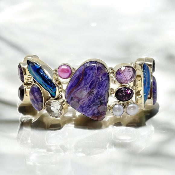 Multi Gemstone Bracelet , Spiritual Healing Crystal Cluster Bracelet, Sterling Silver Adjustable Bracelet, Chakra Jewelry Gifts for Her