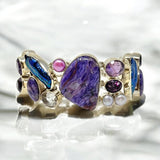 Multi Gemstone Bracelet , Spiritual Healing Crystal Cluster Bracelet, Sterling Silver Adjustable Bracelet, Chakra Jewelry Gifts for Her