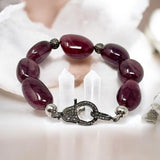 Natural Ruby Pave Diamond Bracelet, Ruby Gemstone Bracelet, Spiritual Jewelry, Healing Crystal Bracelet, Chakra Jewelry, July Birthstone