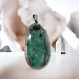 Rare Emerald Diamond Pendant, May Birthstone Silver Gemstone Pendant, Spiritual Healing Crystal Jewelry, Heart Chakra Jewelry 2.5”x 1.30”