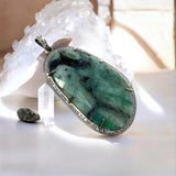 Rare Emerald Diamond Pendant, May Birthstone Pendant, Spiritual Jewelry, Healing Crystal Gemstone Pendant, Heart Chakra Jewelry, 2.5”x 1.30”