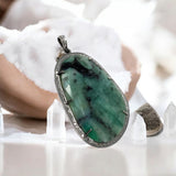 Rare Emerald Diamond Pendant, May Birthstone Pendant, Spiritual Jewelry, Healing Crystal Gemstone Pendant, Heart Chakra Jewelry, 2.5”x 1.30”