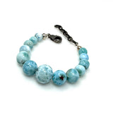 Genuine Larimar Gemstone Bracelet, Pave Diamond Adjustable Bracelet, Dominican Republic Larimar Jewelry