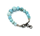 Genuine Larimar Gemstone Bracelet, Pave Diamond Adjustable Bracelet, Dominican Republic Larimar Jewelry