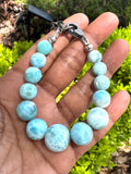 Genuine Larimar Gemstone Bracelet, Pave Diamond Adjustable Bracelet, Dominican Republic Larimar Jewelry