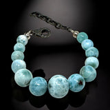 Genuine Larimar Gemstone Bracelet, Pave Diamond Adjustable Bracelet, Dominican Republic Larimar Jewelry