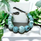 Genuine Larimar Gemstone Bracelet, Pave Diamond Adjustable Bracelet, Dominican Republic Larimar Jewelry