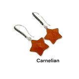 Silver Gemstone Earrings, Star Diamond Earrings, Spiritual Healing Crystal Chakra Jewelry, Amethyst, Carnelian, Citrine, Emerald, Aquamarine