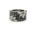 Sterling Silver Ring, Cubic Zirconia Ring, Handmade Statement Wide Band Ring, Gifts for Her, Anniversary Gifts, Black CZ Ring, US Size 7