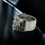 Sterling Silver Ring, Cubic Zirconia Ring, Handmade Statement Wide Band Ring, Gifts for Her, Anniversary Gifts, Black CZ Ring, US Size 7
