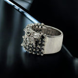 Sterling Silver Ring, Cubic Zirconia Ring, Handmade Statement Wide Band Ring, Gifts for Her, Anniversary Gifts, Black CZ Ring, US Size 7
