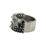 Sterling Silver Ring, Cubic Zirconia Ring, Handmade Statement Wide Band Ring, Gifts for Her, Anniversary Gifts, Black CZ Ring, US Size 7