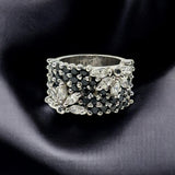 Sterling Silver Ring, Cubic Zirconia Ring, Handmade Statement Wide Band Ring, Gifts for Her, Anniversary Gifts, Black CZ Ring, US Size 7