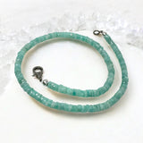 17.75” Peruvian Amazonite Pave Diamond Necklace, Spiritual Healing Crystal Necklace, Chakra Gemstone Jewelry, March December Birthstone Gift